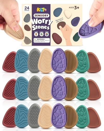 Fidget Toys Adults Sensory Stone: 24 Pack Texture Worry Stone for Calming - Sensory Autism Toys for Stress Relief - Quiet Bulk Fidgets for Classroom Prizes