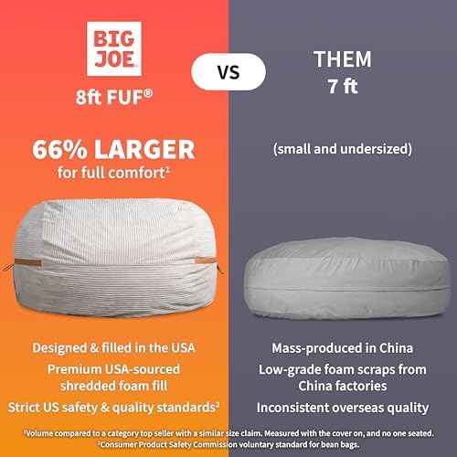 Big Joe Fuf 8Ft Giant Foam Bean Bag Chair, Oversized Couch with Removable Cover for Kids, Teens, Adults, Sandstone Textured Boucle, 8 Foot