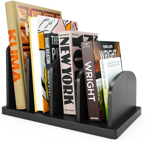 Cook Book Organizer, 4 Sections, Recipe Book Holder Rack, Tabletop Stand for Convenient Cookbook Storage, Vertical Cook Book Stand Kitchen, Binder Holder for Desk & Countertop (Black)