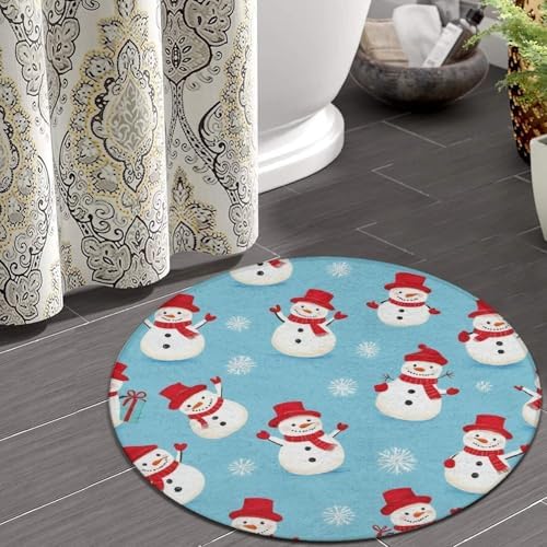 Soft Round Yoga Carpet, Office Chair Decor Round Mat for Carpet and Hardwood Floors Christmas Snowman
