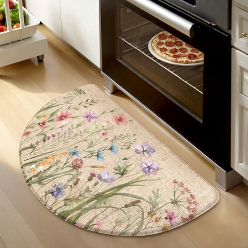 KIMODE Kitchen Mat Cushioned Anti Fatigue, Half Moon Floral Kitchen Rug