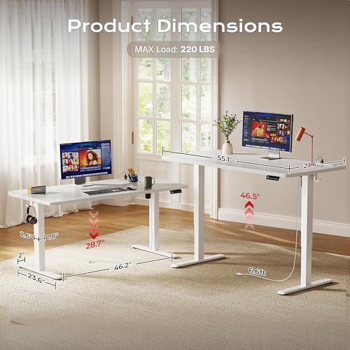 Huuger 55 X 24 Inch Electric Standing Desk with Power Outlets and USB-C Port, Height Adjustable Desk, Sit Stand Desk for Home Office, Computer & Gaming Desk with 3 Presets, Stable Steel Frame, White