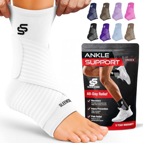 Sleeve Stars Ankle Brace Men & Women Support (Single/L:12"-13"/White)