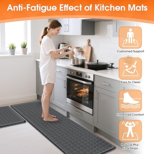 TranquilRelax 2-Piece Kitchen Mats, Cushioned Non-Slip Floor Mats, Grey