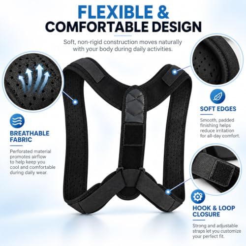 WellaBack Posture Corrector, Adjustable Upper Back Brace for Women and Men