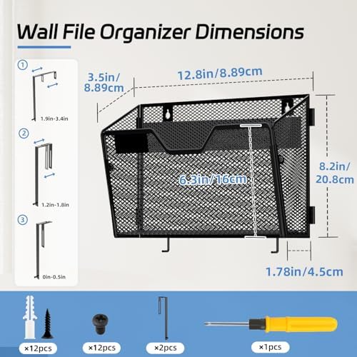 Wall File Organizer, 6 Pack Metal Wall File Holders, Black