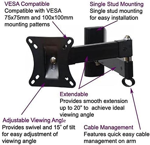 VideoSecu TV Wall Mount Long Articulating LCD LED UHD TV Monitor Flat Panel Mount for Most 26" 27" 30" 32" 39" 40" VESA 75mm/100 mm ML513B CG5