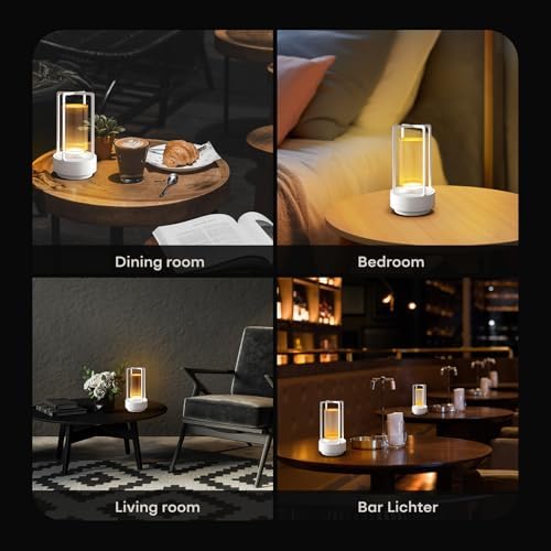 Rechargeable Cordless Small Metal Table Lamp, Stepless Dimming, 3-Color