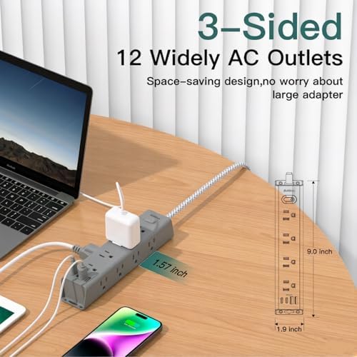 15FT Extension Cord, Power Strip Surge Protector with 12 AC Outlets & 4 USB