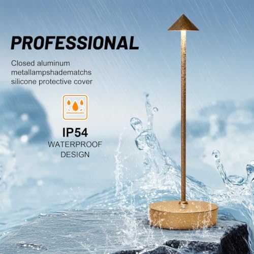 2Pack Rechargeable Cordless Table Lamp, Portable Powered LED Battery 6000mAh Metal USB Desk Lamp, 3 Levels Brightness Light for Restaurants Outdoor (2pack LCE Flower Gold)