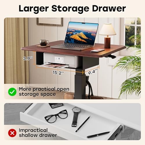 JOY worker 28" Pneumatic Mobile Laptop Desk with Storage Shelf, Dark Walnut
