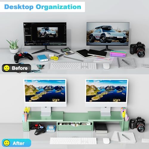 Spacrea Dual Monitor Stand Riser with Drawer and 2 Pen Holders