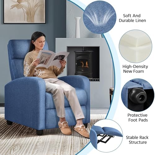 Yaheetech Recliner Chair with 3 Adjustable Angles Armchair Light Blue