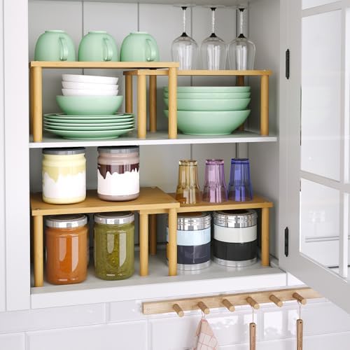 VERTORGAN 2 Pack Cabinet Organizer Shelf,Bamboo Countertop(Medium,Natural)