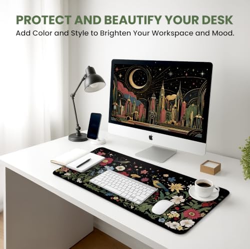 Aesthetic Desk Mat, Cute Enchanted Garden Desk Pad Protector for Work & Decor, 31.5" x 11.8", Pretty Non-Slip Extended Mouse Pad for Office or Home