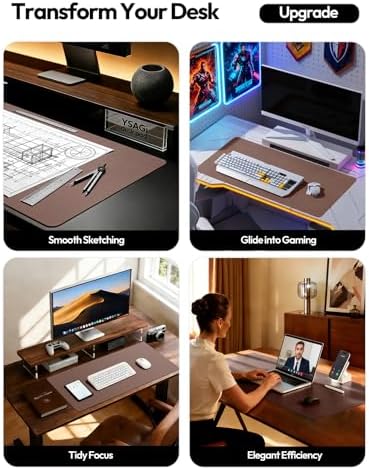 YSAGi Leather Desk Protector, Office Mat, Large Mouse Mat, Non-Slip PU Leather Blotter, Laptop Desk Mat, Waterproof Writing Pad for Office and Home(Chocolate, 40" x 24")