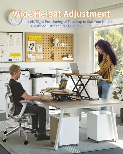 YIHAYO 32" Electric Standing Desk Converter, Adjustable Desk Riser, Brown