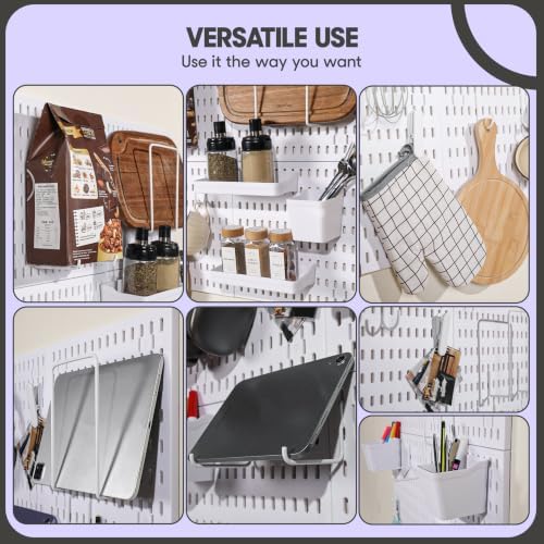 6-Piece Wall Mounted Pegboard Organizer, Holds Up to 35 lbs, Heavy Duty Pegboard Wall Panels with Adjustable Shelves, Hooks & Storage Containers for Garage, Workshop, Office, Craft Room