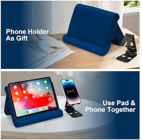 Universal Multi-Angle Tablet Stand Holder-Soft Pad Stand with black phone holder for Lap,Knee,Sofa and Bed,Compatible with iPad Pro 9.7,10.5,12.9 Air Mini 4 3,Kindle,Galaxy Tab,E-Reader (Navy Blue)
