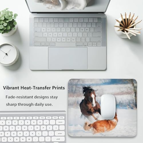 Happy Horse and Dog Mouse Pad, Welsh Pony & Border Collie Playing Desk Mat