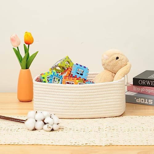 MiniArk Small Storage Baskets for Organizing | Closet Organizer Bins | Shelf Toy Basket | Woven Rope Baskets | Cube Decorative Box | Shallow Basket | 11.5x7.5x4.7” | 4 Packs Off White