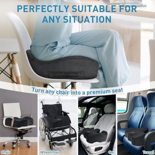 BlissTrends Extra Thick Seat Cushion for Office Chair & Car Seat, Grey