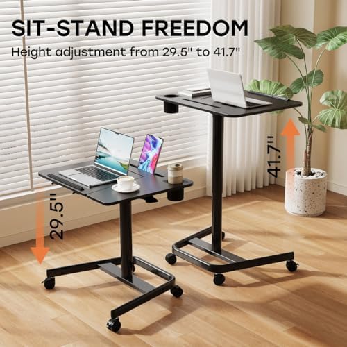 JOY worker Rolling Standing Desk, 60° Tiltable Mobile Laptop Desk, Black