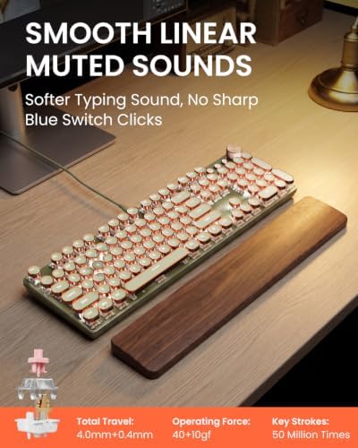 Wired Typewriter Style Mechanical Keyboard, Media Knob, Soft Clack-Green