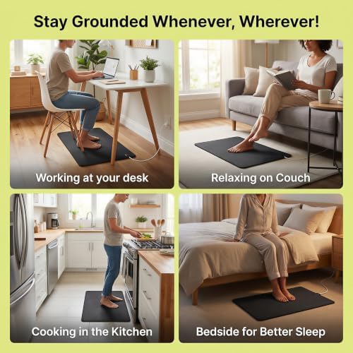 Grounding Mat, 24" x 16" Conductive Carbon Ground Pad with 15 Foot Cord, Non-Slip Rubber Backing, Portable Indoor Grounding for Desk, Floor, Home, Office, Wellness Routine