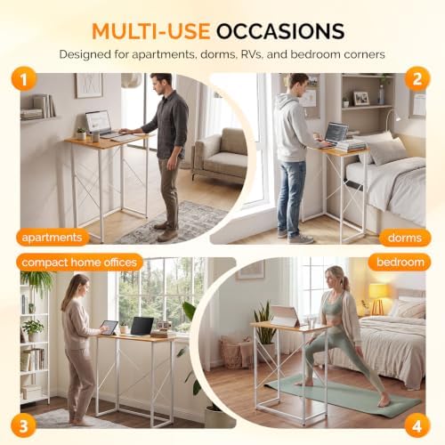 VINGLI 31.5" Folding Desk for Small Spaces, Standing Laptop Desk, Yellow