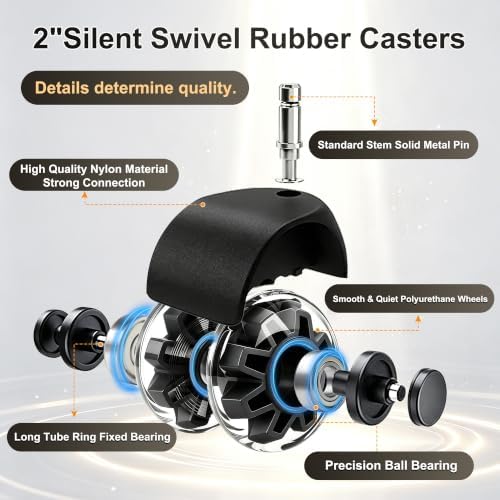 2" Caster Wheels Set of 5, Heavy Duty Office Chair Wheels