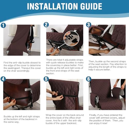 H.VERSAILTEX Water-Resistant Gaming Chair Protector – Universal High-Back Cover with Non-Slip Buckles, Fits Executive & Desk Chairs (Brown/Beige, Washable)