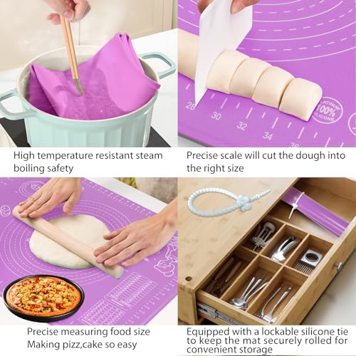 Silicone Baking Mat 32" x 24" Extra Thickness Dough Rolling Mat with Measurements and Edge Heightening, Non-stick Food Grade Silicone Pastry Mat for Pastry, Bread, Cookies, Pizza, Fondant, Pasta