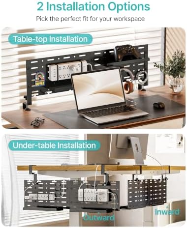 PEGZONE Under Desk Cable Management Tray, 30.2" No-Drill C-Clamp Pegboard