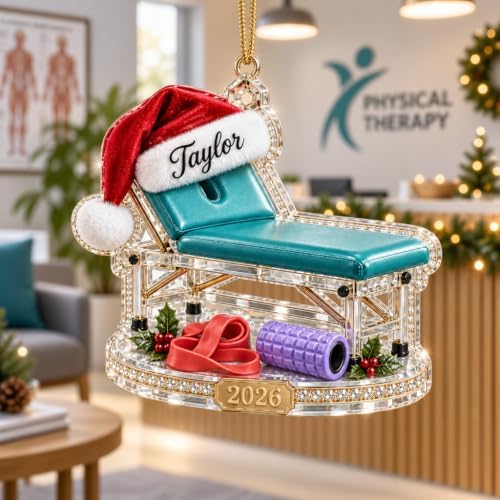Acrylic Ornament Padded Treatment Table with Resistance Band and Foam Roller Holiday Hanging for Physical Therapist