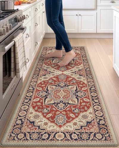 DEXI Kitchen Floor Mats Cushioned Anti Fatigue Runner Rug 24x59 Red/Black