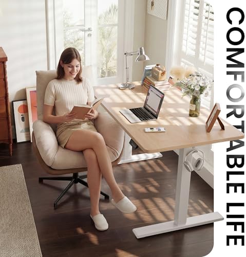 CubiCubi Electric Height Adjustable Standing Desk 55x24 Inch, Natural Oak