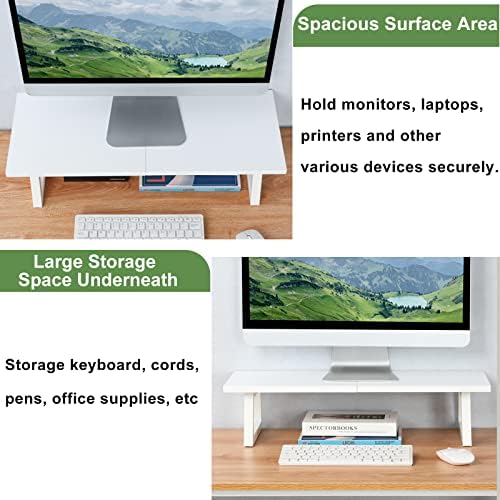 TEAMIX 24 inch Monitor Riser for Desk, Wood & Steel Computer/TV Stand White