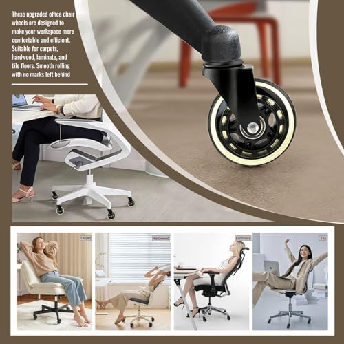 Office Chair Wheels,3 Inch Rubber Caster Wheels Replacement