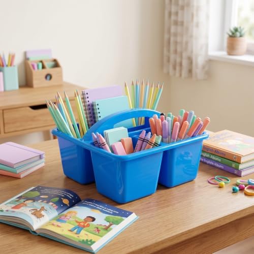 Kathfly 12 Pack Classroom Caddy Organizer with Handle Bulk, Blue