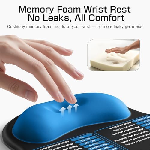 Mouse Pad with Wrist Rest - Ergonomic Memory Foam Excel Office Shortcut