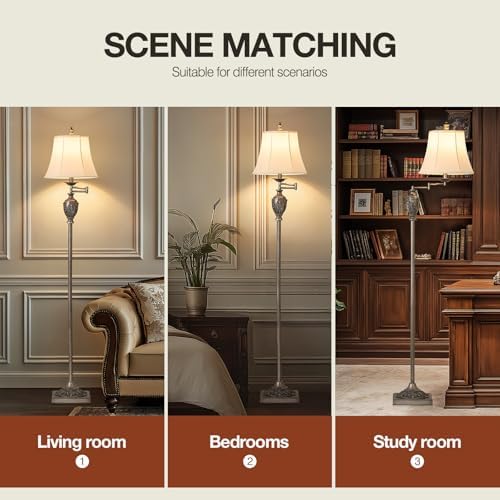 Traditional Floor Lamp with 350° Swing Arm,3 Color Temperatures,Silver
