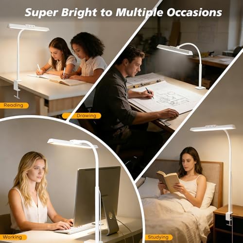 MOICO LED Desk Lamp with Clamp for Office Home-(White, 14.8in)