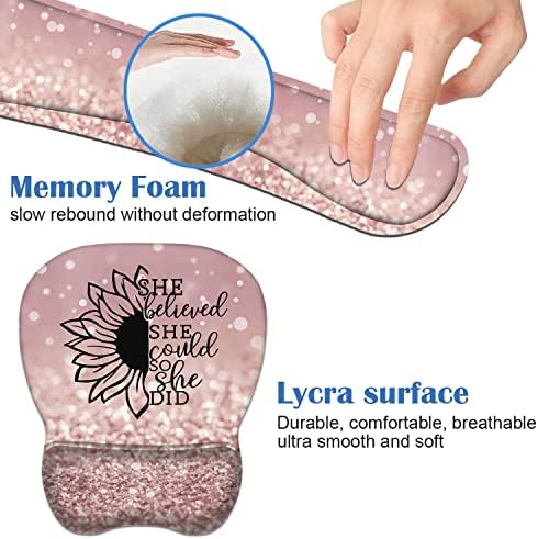 Mouse Pad Wrist Support and Keyboard Wrist Rest Set with Coasters, She Believed She Could So She Did Inspirational Quote with Non-Slip PU Base Ergonomic Mousepad for Home Office Working Studying