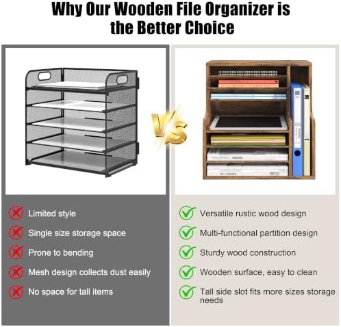 Wood Desktop File Holder Organizer Mail Sorter for File Folders, Mails, Envelopes or Magazines, 8 Compartments (Brown)