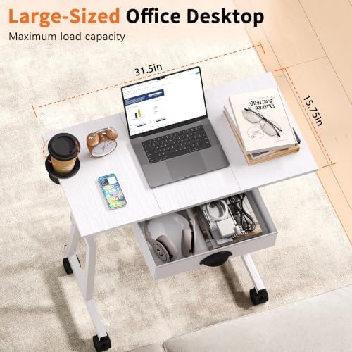 Honkazita Height Adjustable Standing Desk with Storage Drawer, White
