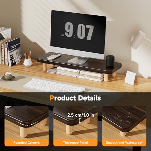 Monitor Stand Riser, 24 Inch Wood Desk Organizer with Monitor Stand & Storage Computer Monitor and Laptop Riser Multifunctional Laptop Stand Desk Organizer for Office Home Screen/Laptop/PC (Dark Walnut)