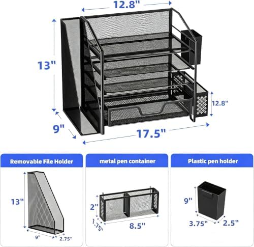 Simple Trending 5-Tier Desk File Organizer, Paper Organizer, Black