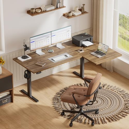 Agilestic 63 * 35 Inch Reversible L Shaped Electric Standing Desk, Walnut