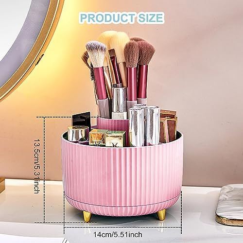 Cayxenful Pencil Holder For Desk,5 Slots 360°Degree Rotating Desk Organizers And Accessories,Desktop Storage Stationery Supplies Organizer, Cute Pencil Cup Pot For Office, School, Home (D-Pink)